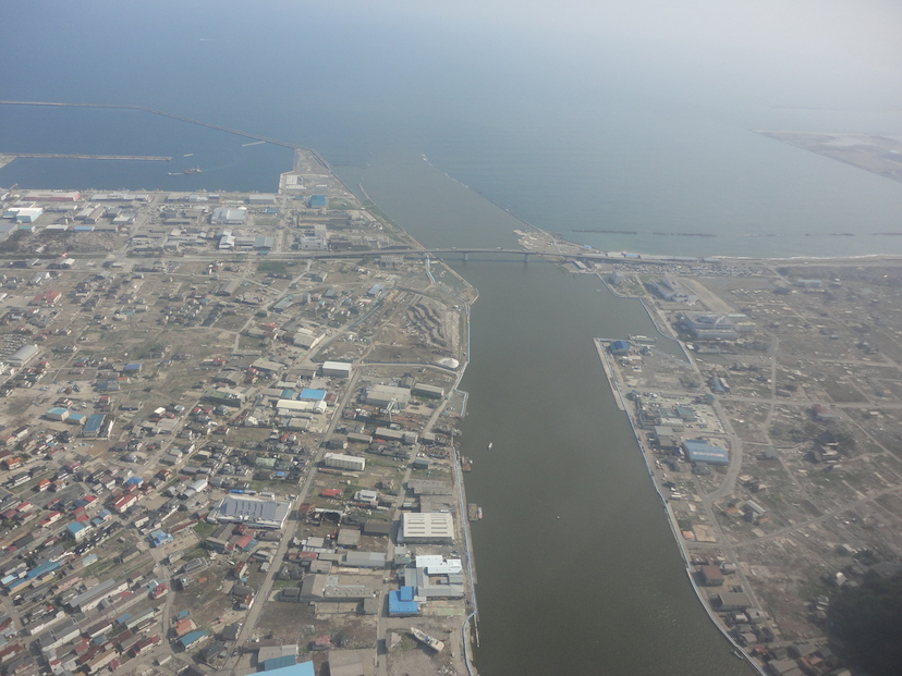 詳細表示 石巻市旧北上川河口付近上空